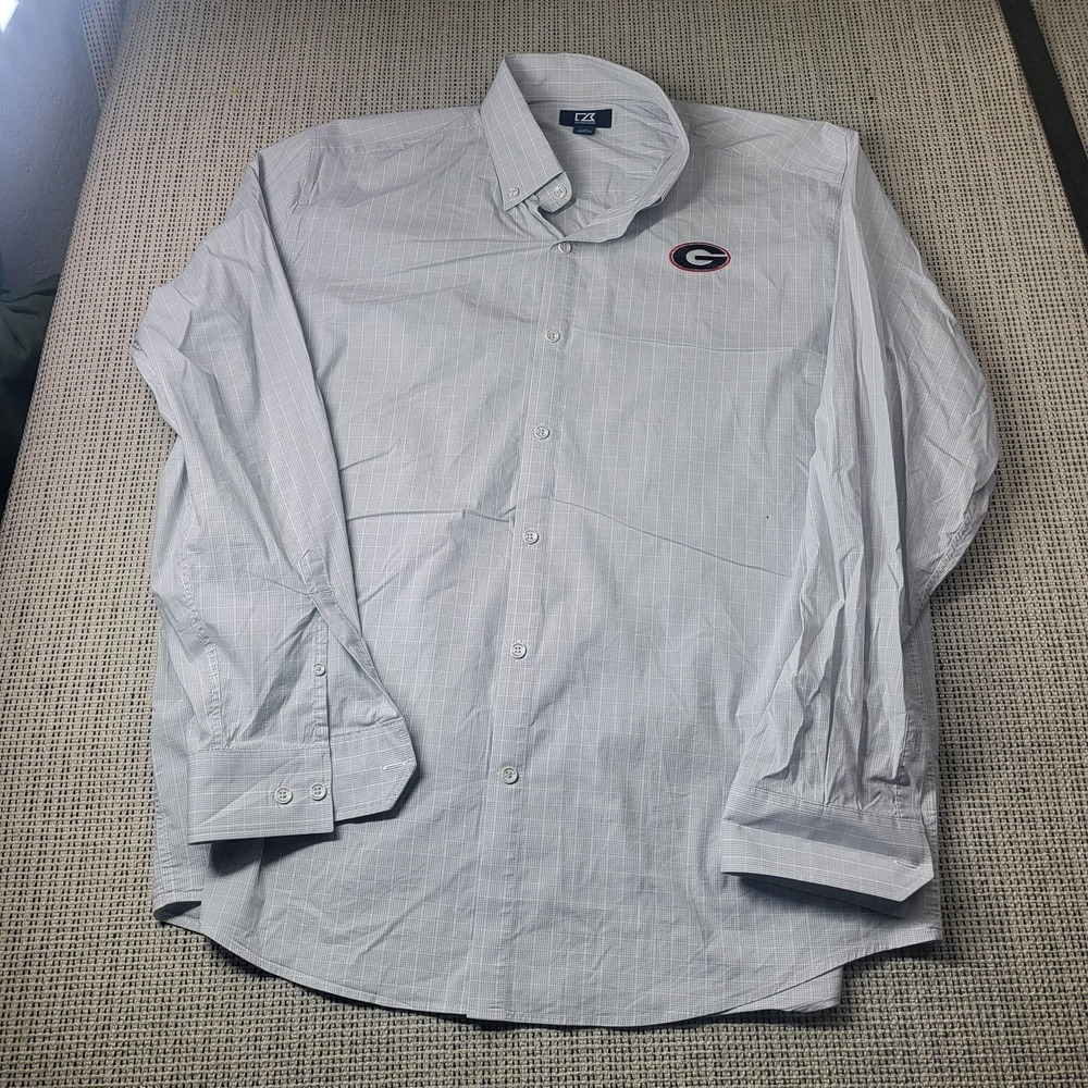Georgia Bulldogs Dress Shirt Mens Large White Check NCAA Football Cutter & Buck